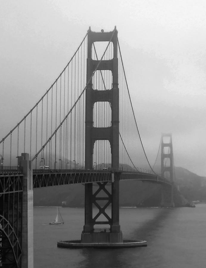 Sailboat Passing Under Golden Gate Bridge Photograph by Connie Fox