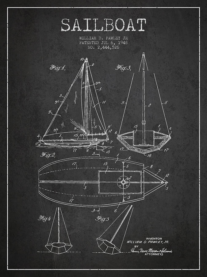 Sailboat Patent Drawing From 1948 Digital Art