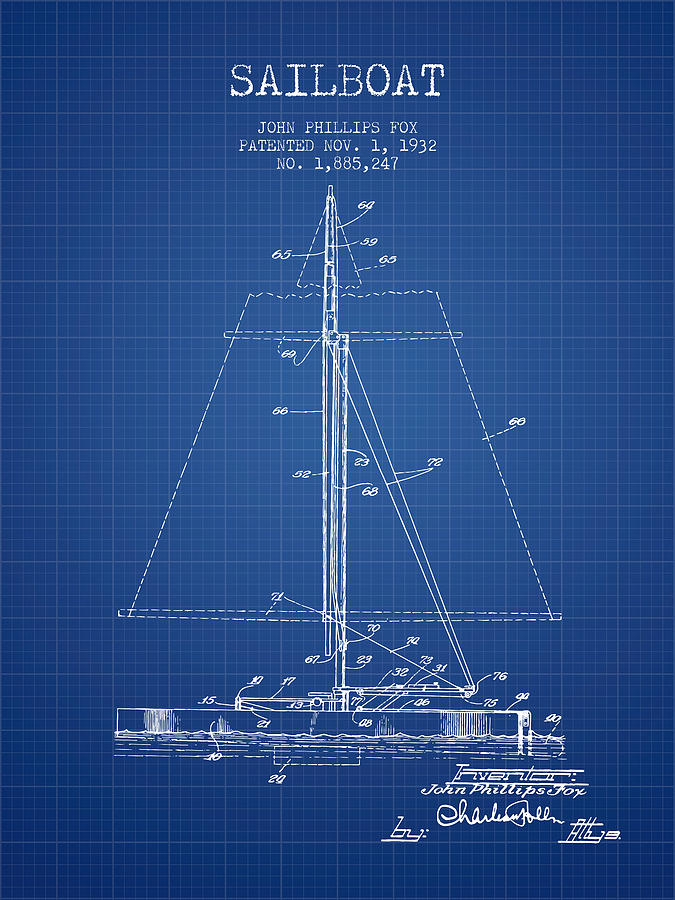 Sailboat Patent From 1932 - Blueprint Digital Art