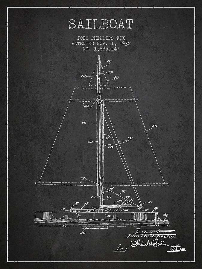 Sailboat Patent From 1932 - Dark Digital Art