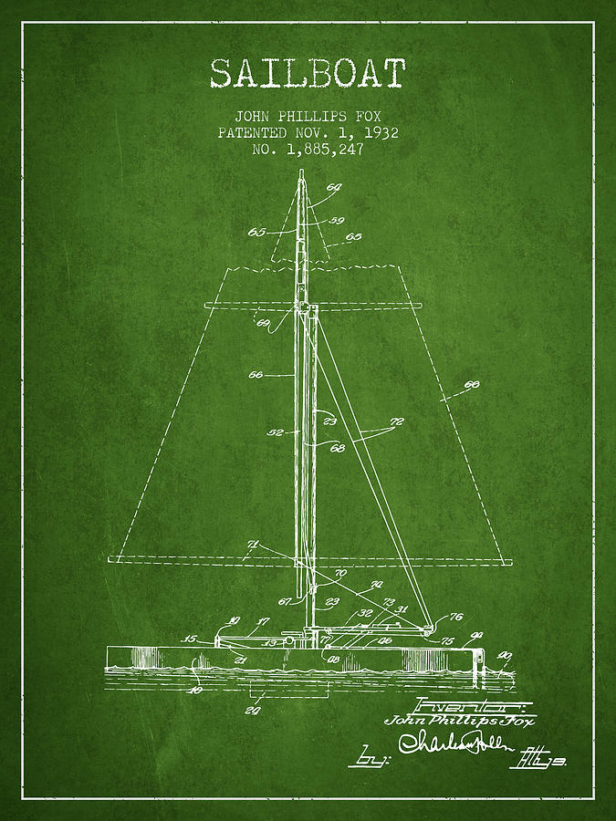 Sailboat Patent From 1932 - Green Digital Art