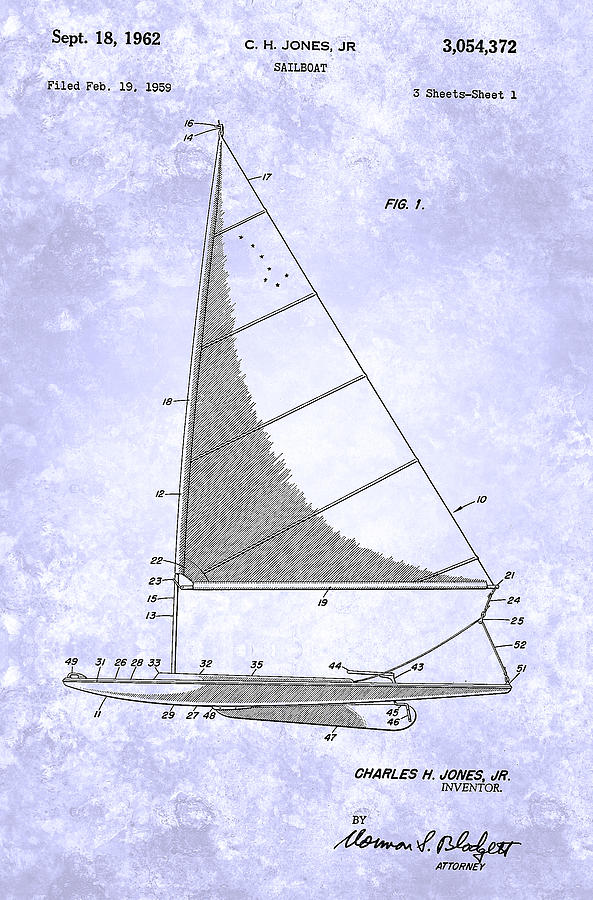Sailboat Patent From 1962 Painting by Celestial Images