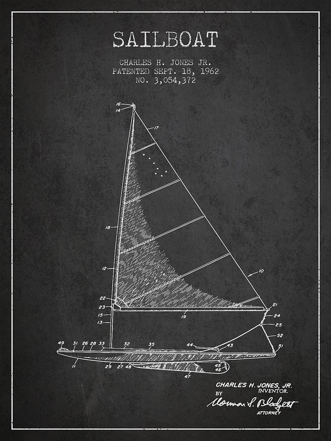 Vintage Digital Art - Sailboat Patent from 1962 - Dark by Aged Pixel
