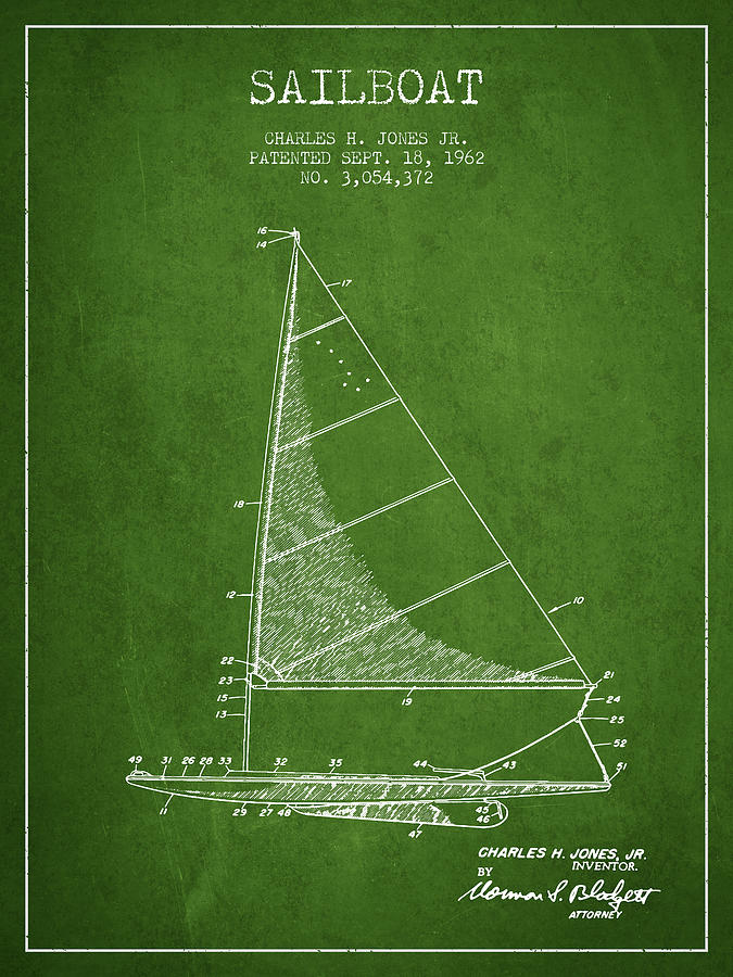 Sailboat Patent From 1962 - Green Digital Art