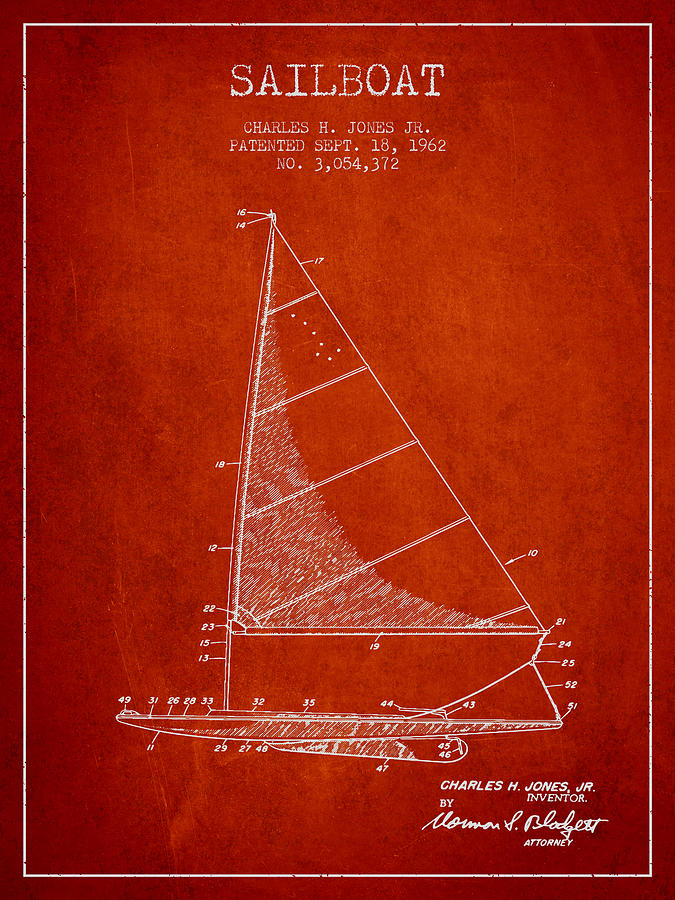 Sailboat Patent From 1962 - Red Digital Art