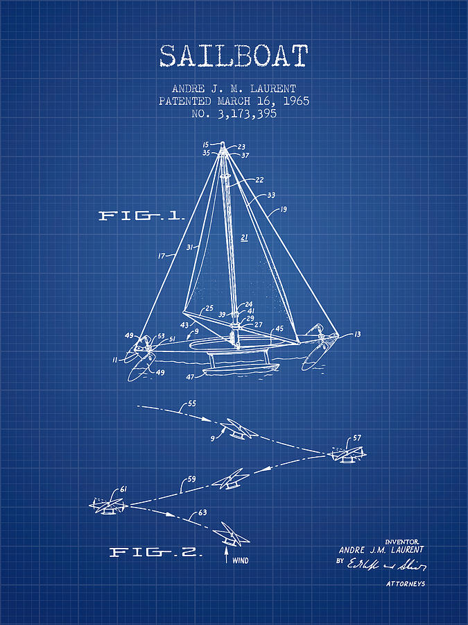 Sailboat Patent From 1965 - Blueprint Digital Art