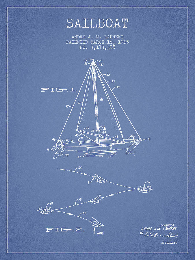 Sailboat Patent From 1965 - Light Blue Digital Art