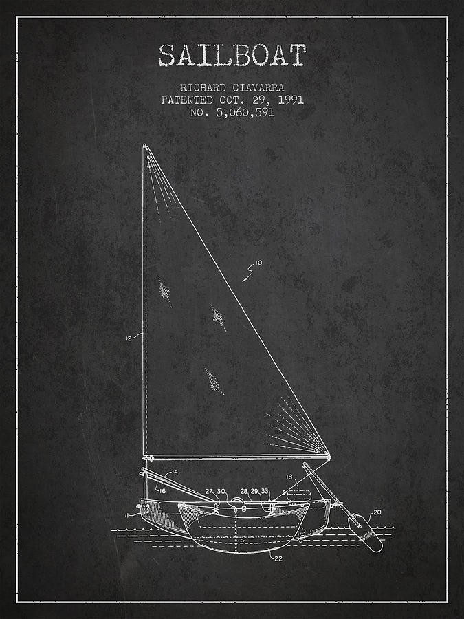 Vintage Digital Art - Sailboat Patent from 1991- Dark by Aged Pixel