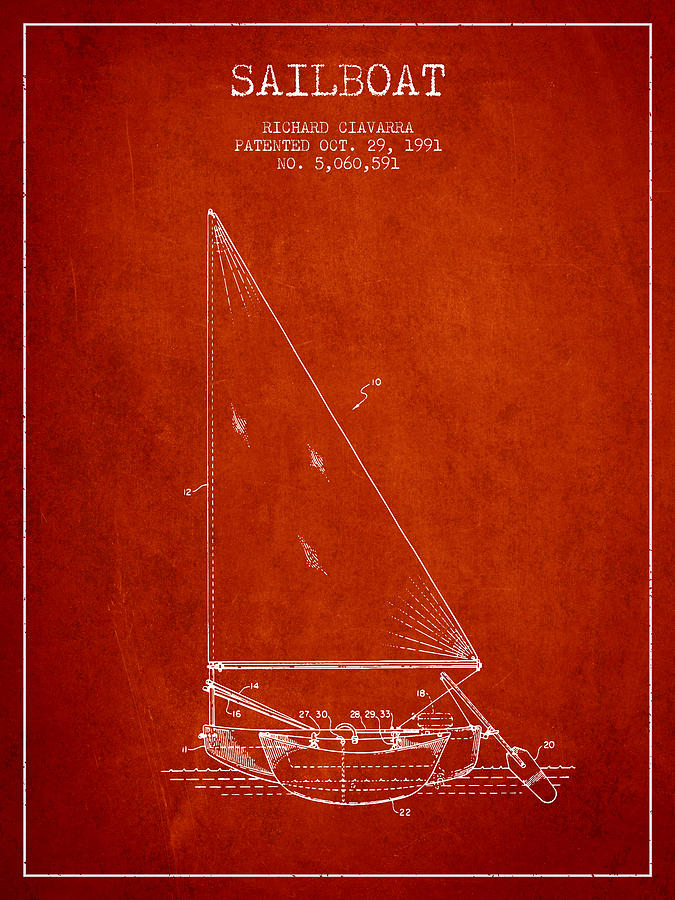 Sailboat Patent From 1991- Red Digital Art