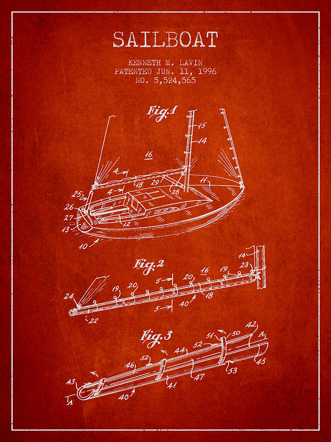 Sailboat Patent From 1996 - Red Digital Art