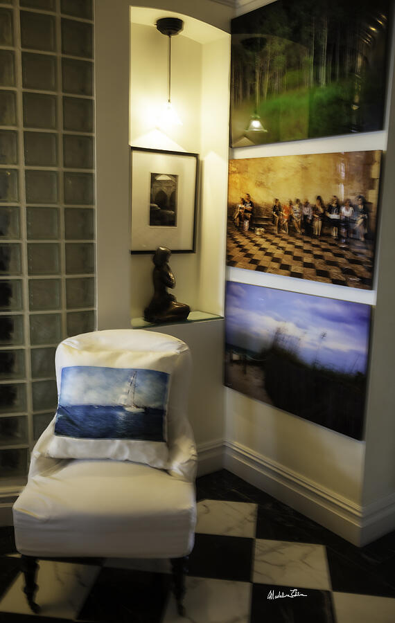 Sailboat Pillow on Chair and Other Artworks by Madeline Photograph by Madeline Ellis