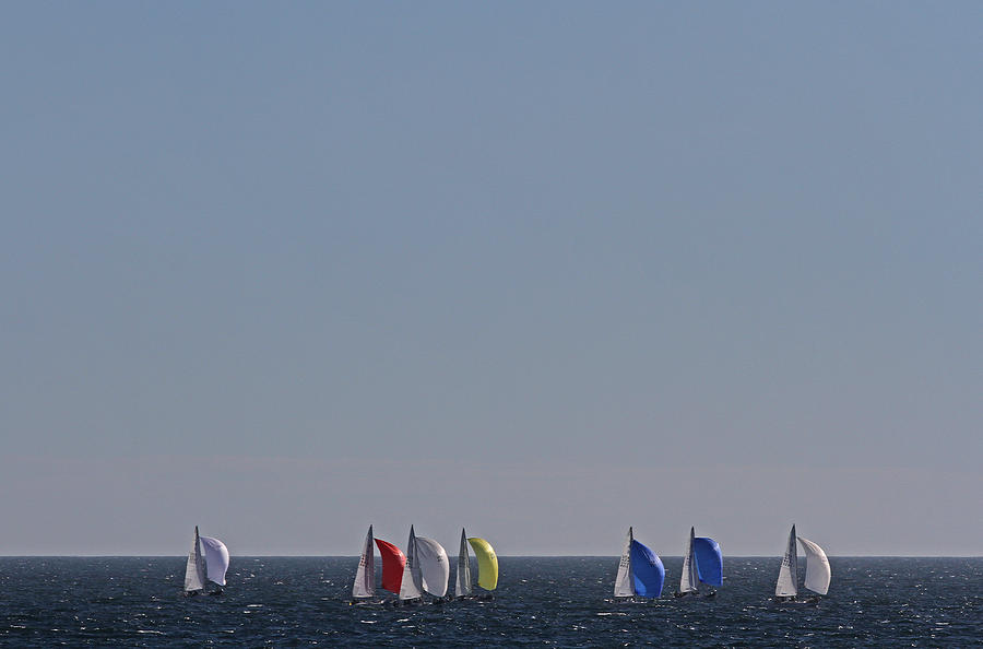 Boat Photograph - Sailboat Regatta Off the Coast in Newport Rode Island by Juergen Roth