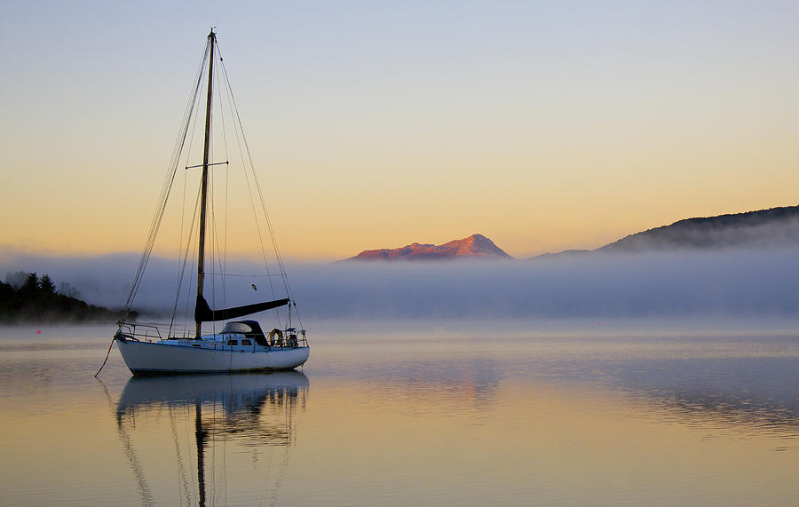 Sailboat Sunrise Te Anau Photograph by Venetia Featherstone-Witty