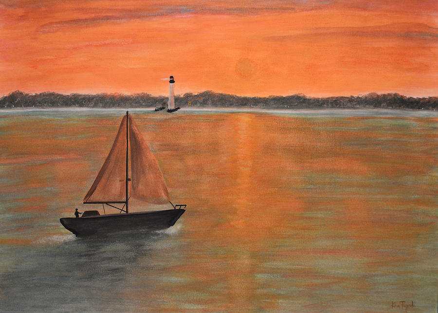 Sailboat sunset Painting by Ken Figurski
