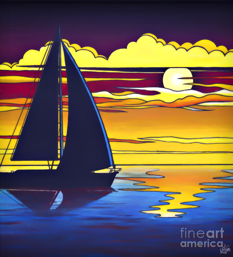 Sailboat Sunset Painting by Walt Foegelle