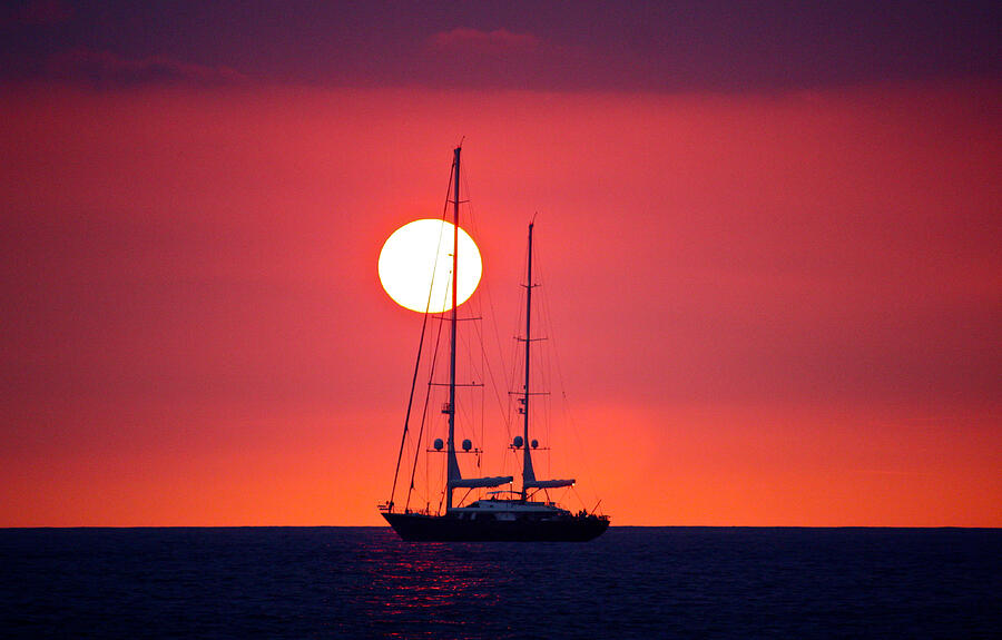 Sailboat Sunset, Kona, Hawaii Photograph by Venetia Featherstone-Witty