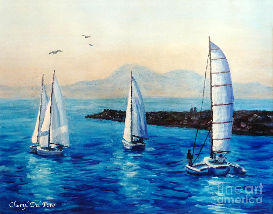 Sailboats Painting by Cheryl Del Toro