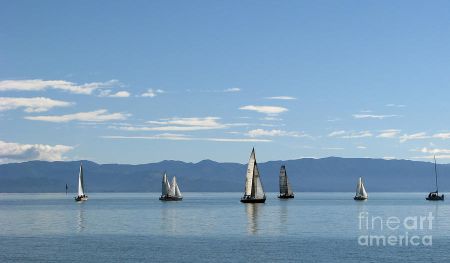 Sailboats in Blue Photograph by Jola Martysz