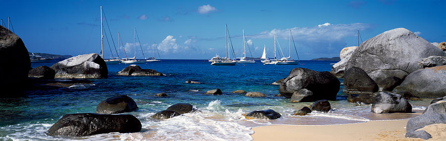 Sailboats In The Sea, The Baths, Virgin Photograph by Panoramic Images