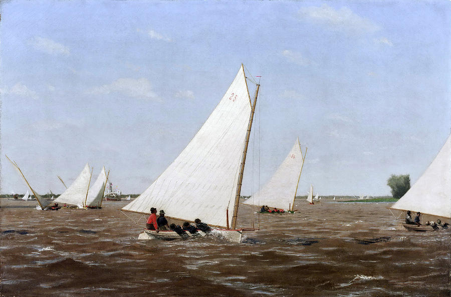 Sailboats Racing on the Delaware #5 Painting by Thomas Eakins