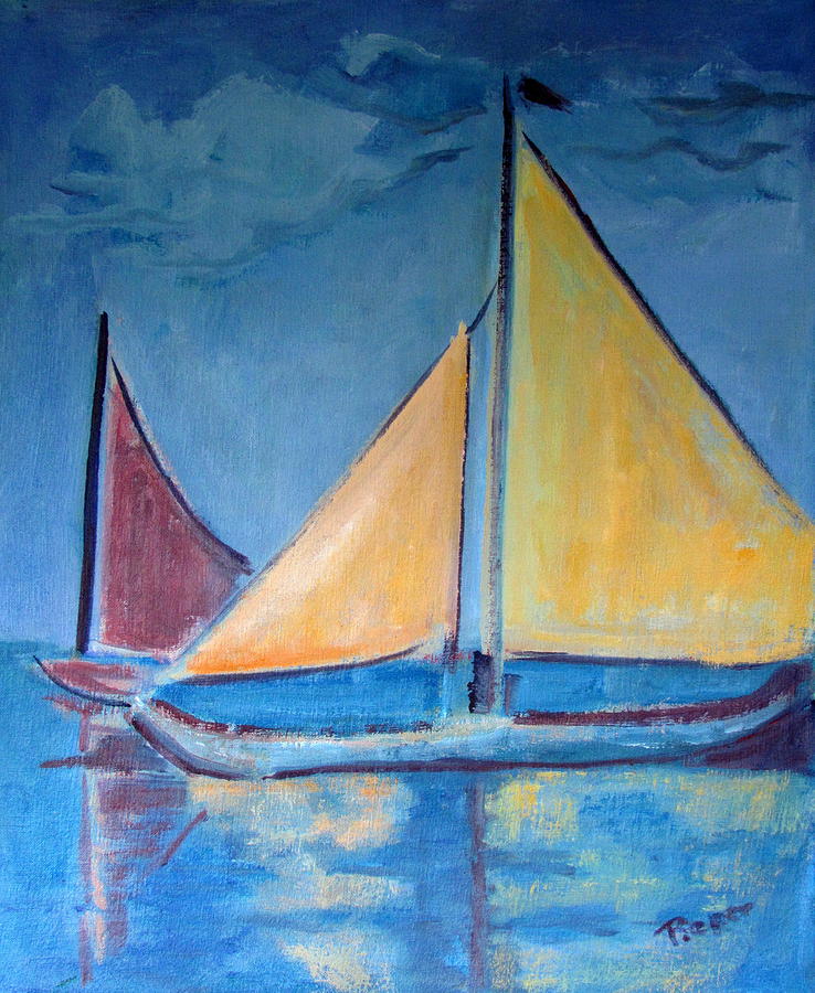 Sail Boats Painting - Sailboats with Red and Yellow Sails by Betty Pieper