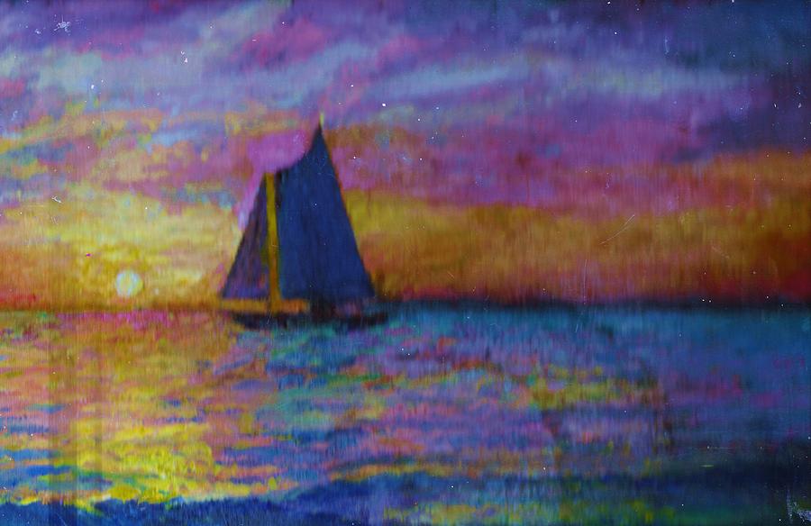 Boat Painting - Sailing at Sundown by Anne-Elizabeth Whiteway
