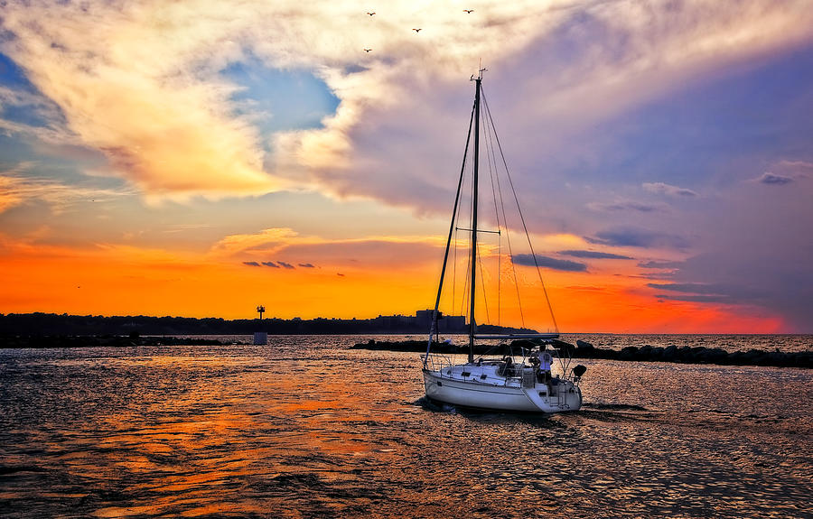 Architecture Photograph - Sailing at Sunset Cleveland Harbor by Marcia Colelli