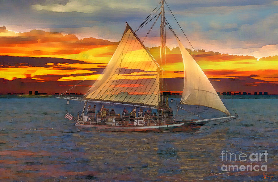 Sunset Photograph - Sailing At Sunset by Jeff Breiman
