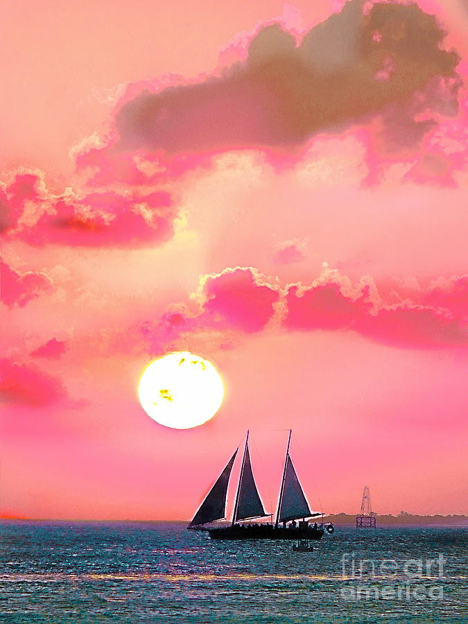 Sailing at sunset K.W. Photograph by Priscilla Batzell Expressionist Art Studio Gallery