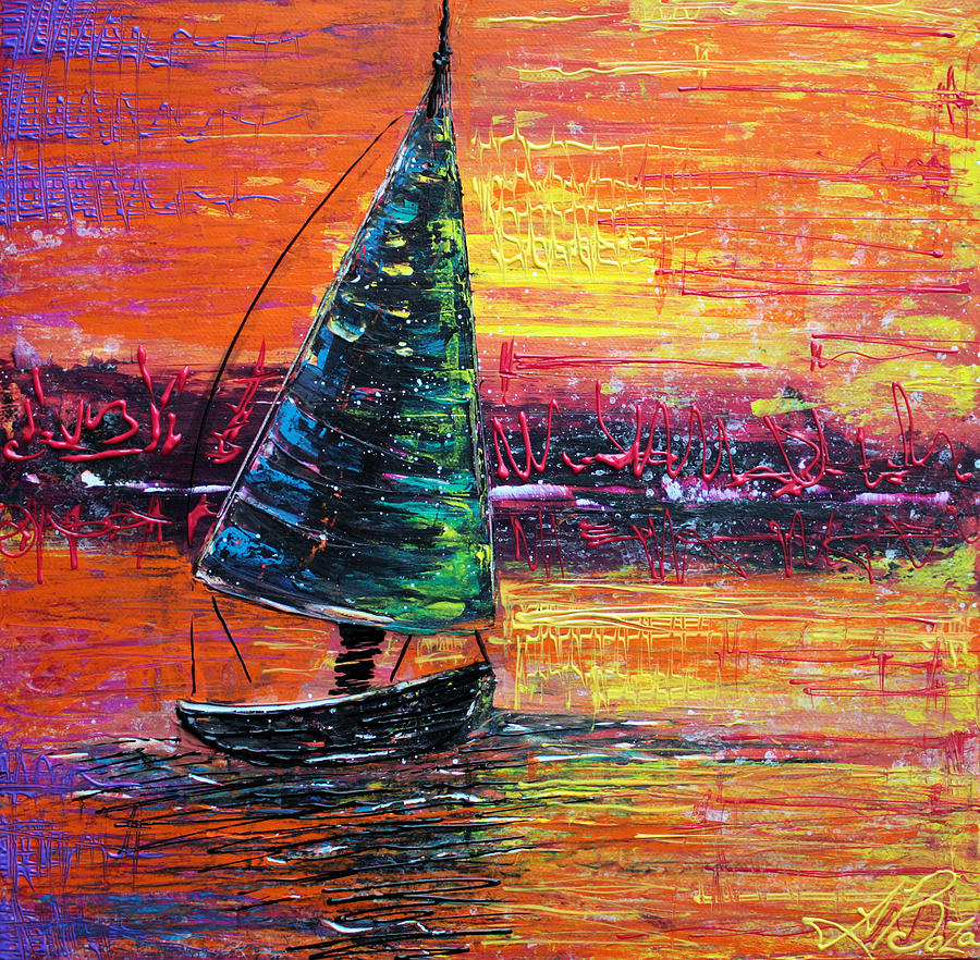 Sailing Painting - Sailing at Sunset by Laura Barbosa Sailing Painting - Sailing at Sunset by Laura Barbosa