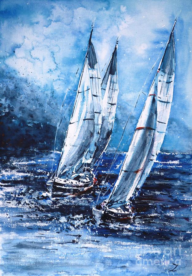 Boat Painting - Sailing Away from the Storm by Zaira Dzhaubaeva