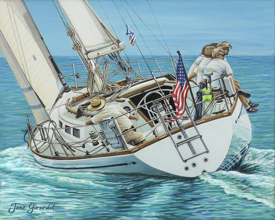 Boat Painting - Sailing Away by Jane Girardot
