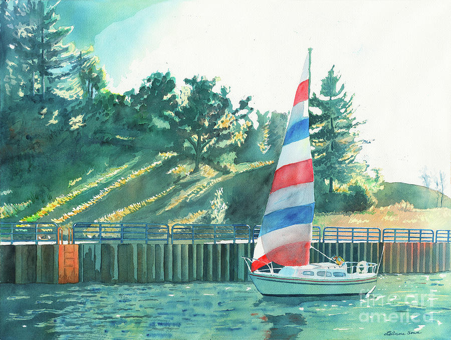 Sailing Back to Port, Sail Boat Paintings, Sail Boat Prints, Sailing, Pentwater, Michigan, Lakes Painting by LeAnne Sowa