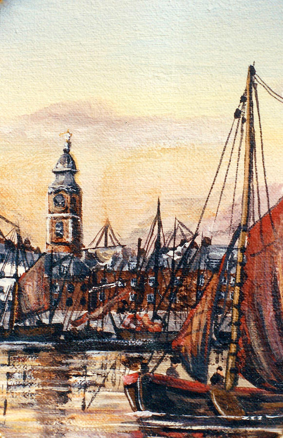 London Painting - Sailing Barge passing St Johns Church Wapping 1789 by Mackenzie Moulton