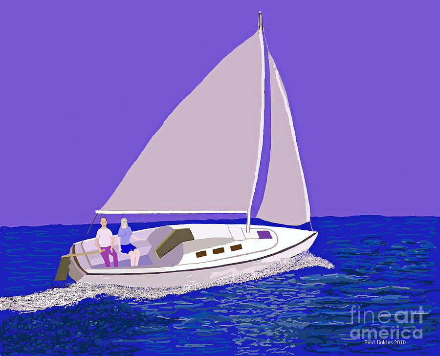 Sailboat Painting - Sailing Blue Ocean by Fred Jinkins