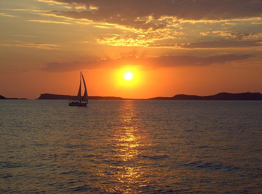 Sailing Boat in Ibiza Sunset Photograph by Steve Kearns - Fine Art America