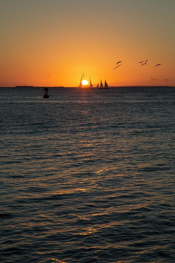 Sailing Boats At Sunset Photograph by Jim West