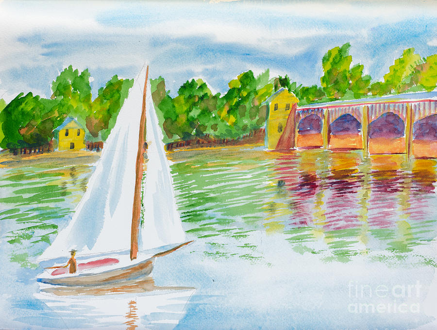 Sailing by the Bridge Painting by Walt Brodis