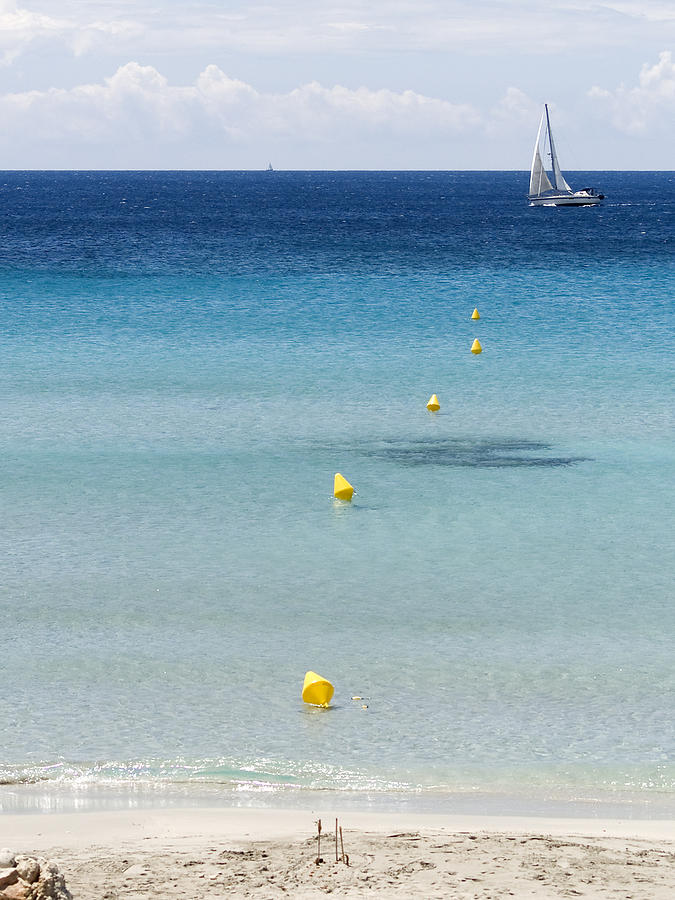 Son Bou beach in south coast of Menorca is a turquoise treasure - Sailing in blue Photograph by Pedro Cardona Llambias