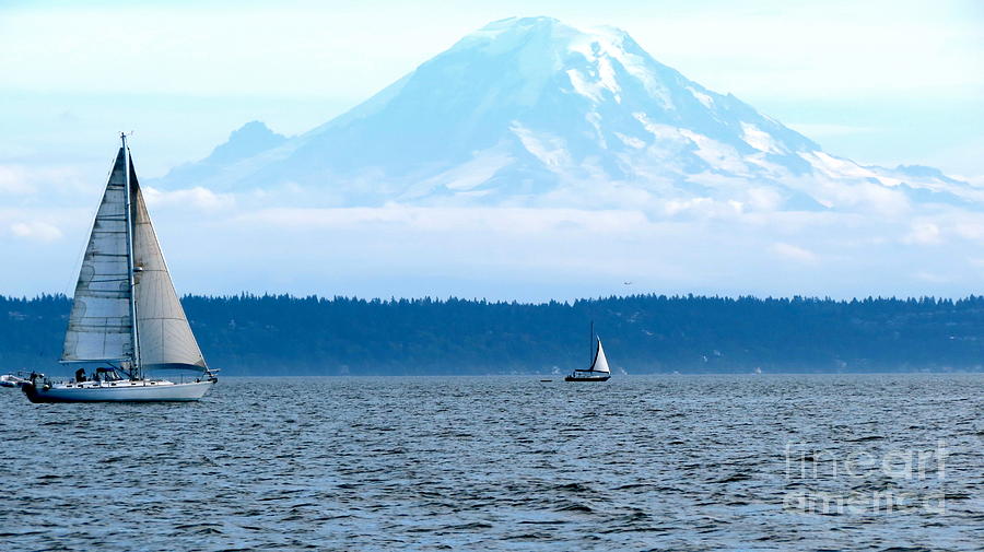 Seattle Photograph - Sailing in Mt. Rainiers shadow by LeLa Becker