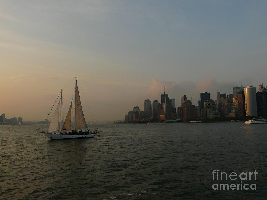 Sunset Photograph - Sailing in New York Harbor by Avis  Noelle