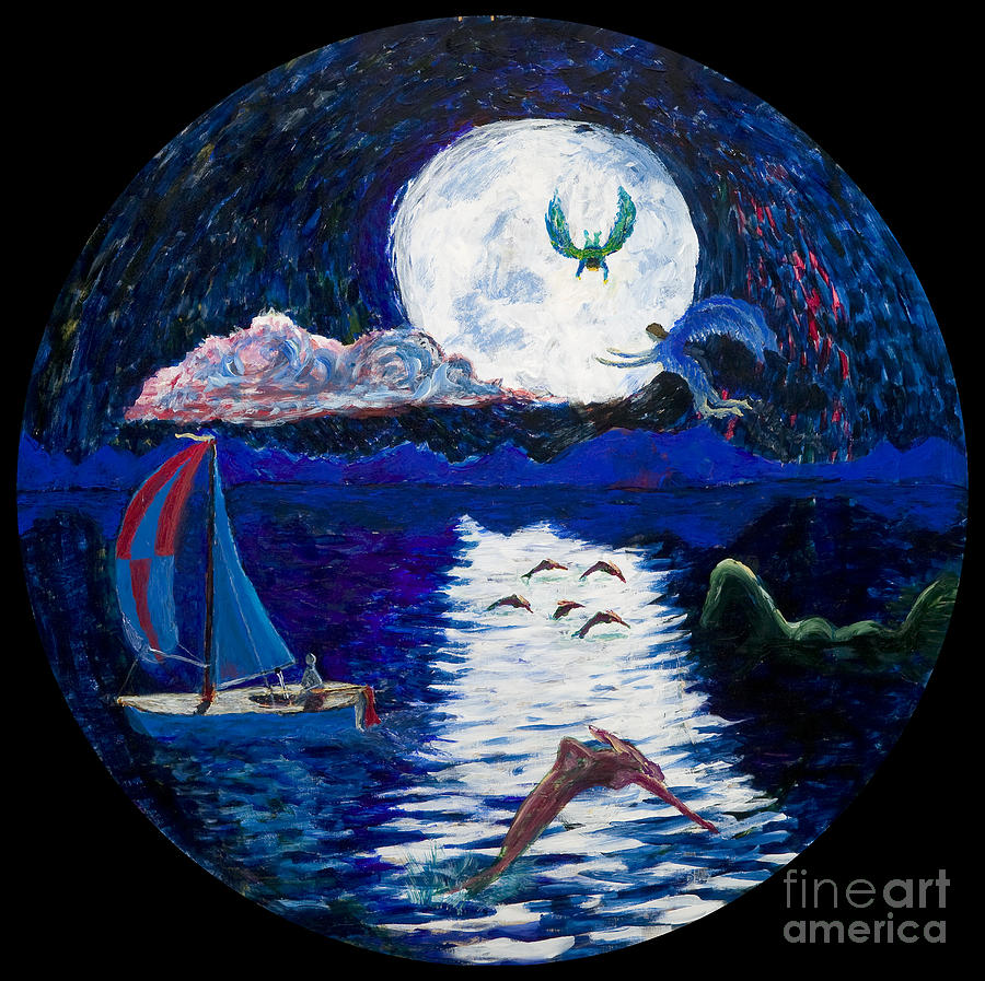 Sailing in the Moonlight Painting by Walt Brodis