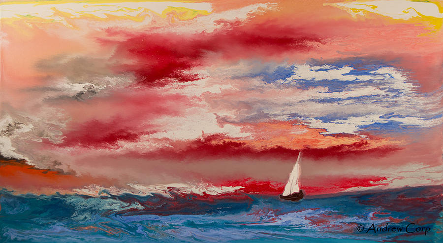 Sailing into the big red sunrise Painting by Andrew Corp - Fine Art America