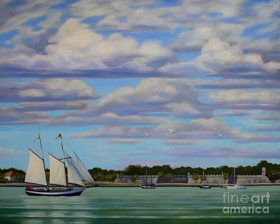National Parks Painting - Castillo de San Marcos With Schooner Freedom by Teri Tompkins