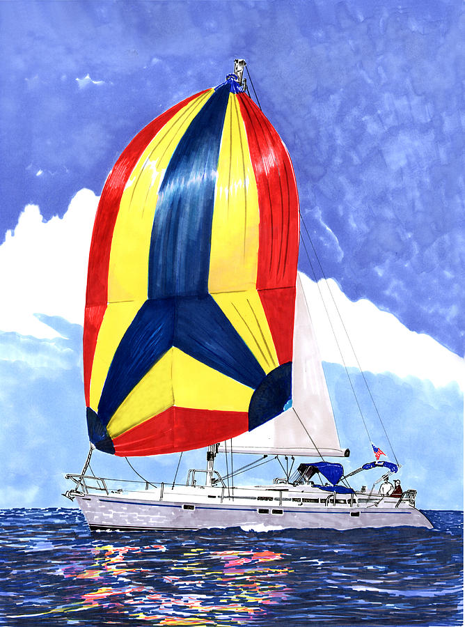 Sailing The Ocean Blue Painting - Sailing Primary Colores Spinnaker by Jack Pumphrey