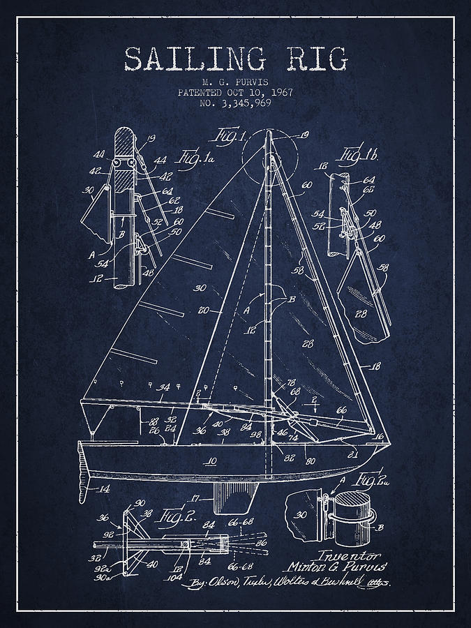 Vintage Digital Art - Sailing Rig Patent Drawing From 1967 by Aged Pixel