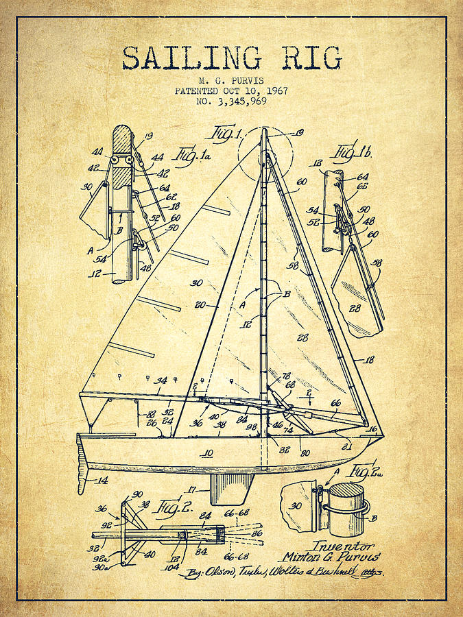 Vintage Digital Art - Sailing Rig Patent Drawing From 1967 - Vintage by Aged Pixel
