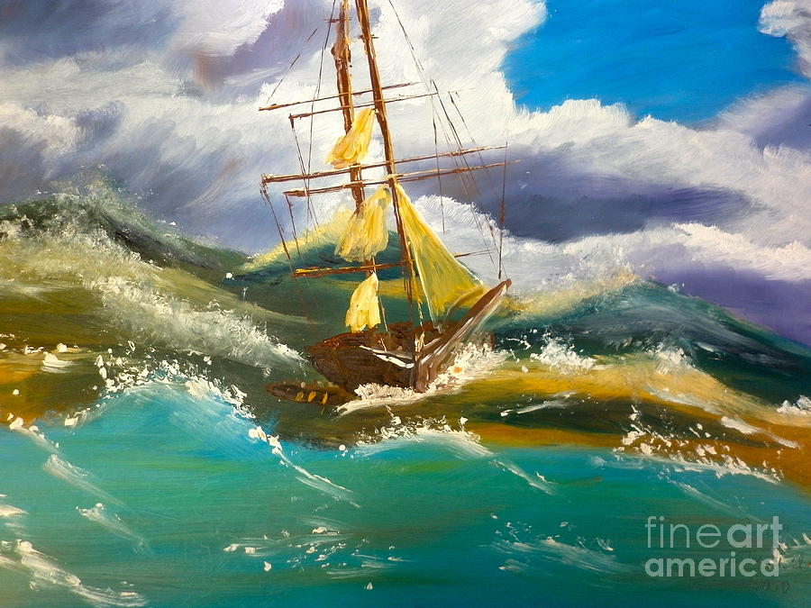 sailboat in a storm painting