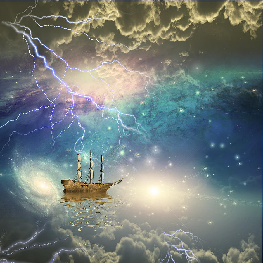 Sailing ship sails through the stars Digital Art by Bruce Rolff