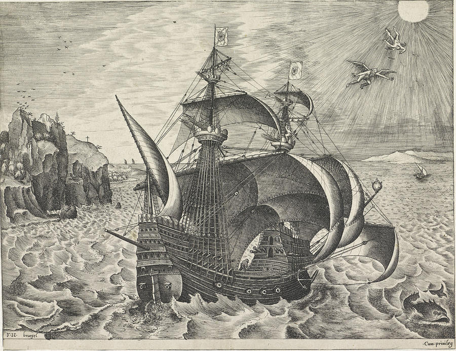 Sailing Ship With The Fall Of Icarus, Frans Huys Drawing by Frans Huys ...